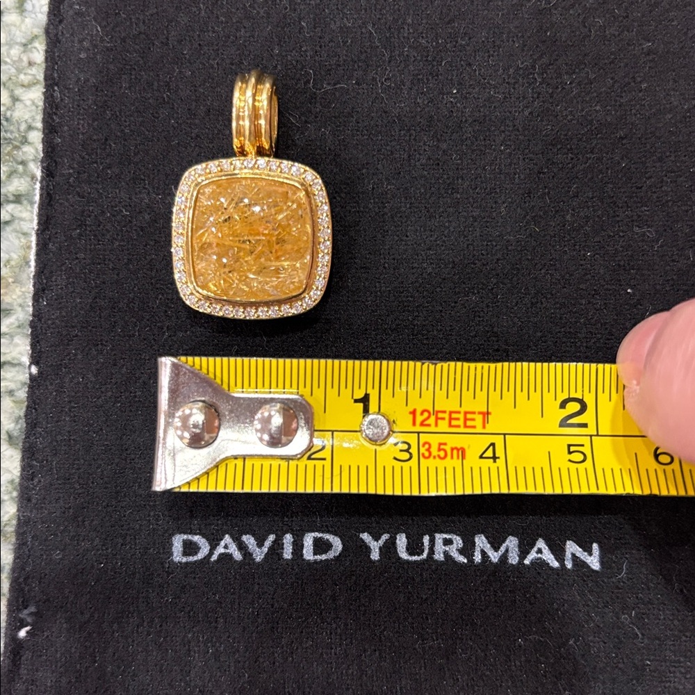 David Yurman Albion 18K Yellow Gold & Diamond Rutilated Quartz Enhancer Pendant. - Picture 9 of 9